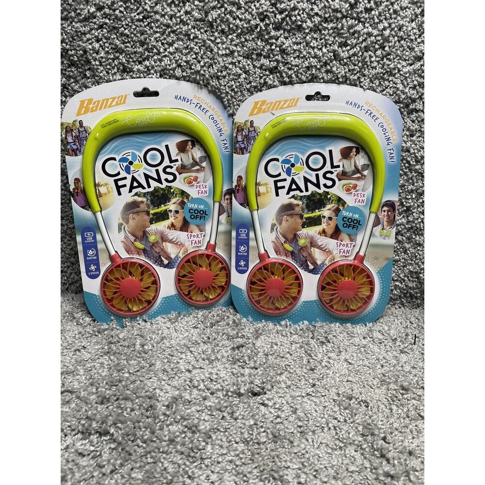 Banzai Rechargeable Hands Free Wearable Cooling Fan 3 Speed USB 2 Pk New